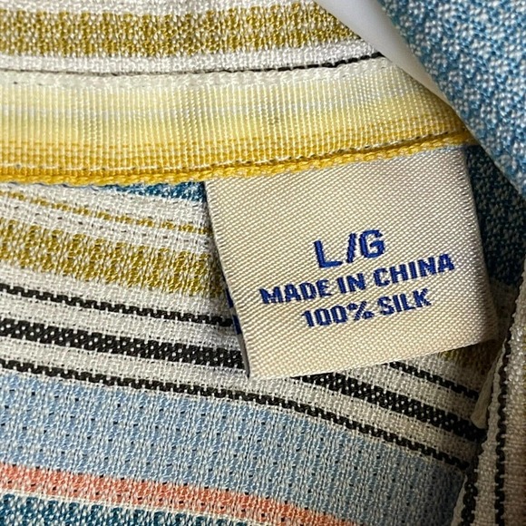 Tommy Bahama Button Up Shirt Adult Large Blue Striped Hawaiian Beach Silk Mens - Picture 7 of 10